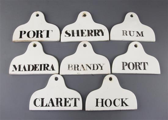 A set of eight creamware pyriform bin labels, 19th century, w. 13.5cm